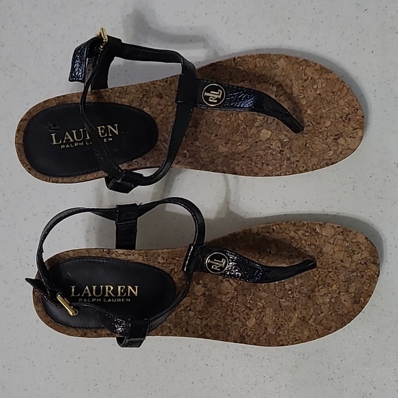 Lauren Ralph Lauren women's "Reeta" black thong wedge sandals size 8 - Picture 3 of 13